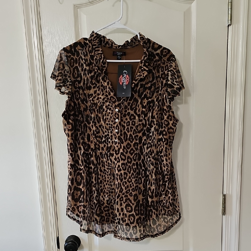 Cocomo  Lepoard Animal Print Ruffle Blouse